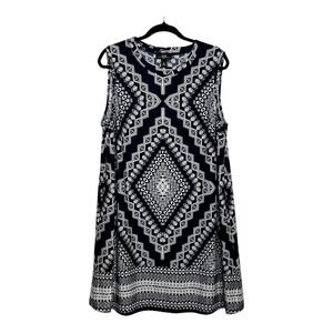 AGB Womens Navy Blue White Geometric Medallion Sleeveless Shift Dress XL 0324K90